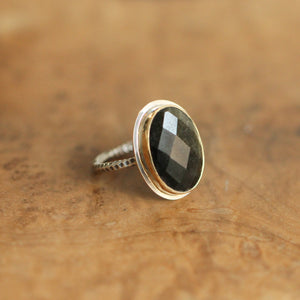 Golden Obsidian Ring - 18KT Solid Gold - Elegant Rose Cut Ring - Unique Silversmith Ring