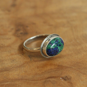 Azurite Malachite Ring - .925 Sterling Silver - East West Malachite Ring - Silversmith