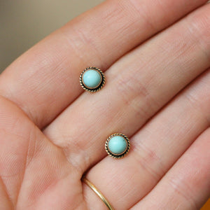 Solid Gold Turquoise Posts - 14 Karat Gold Earrings - Turquoise Studs - Goldsmith