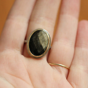 Golden Obsidian Ring - 18KT Solid Gold - Elegant Rose Cut Ring - Unique Silversmith Ring