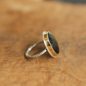 Golden Obsidian Ring - 18KT Solid Gold - Elegant Rose Cut Ring - Unique Silversmith Ring