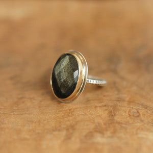 Golden Obsidian Ring - 18KT Solid Gold - Elegant Rose Cut Ring - Unique Silversmith Ring