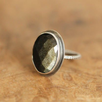 Golden Obsidian Ring - 18KT Solid Gold - Elegant Rose Cut Ring - Unique Silversmith Ring