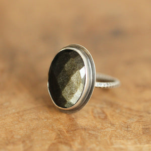 Golden Obsidian Ring - 18KT Solid Gold - Elegant Rose Cut Ring - Unique Silversmith Ring