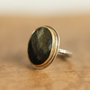 Golden Obsidian Ring - 18KT Solid Gold - Elegant Rose Cut Ring - Unique Silversmith Ring