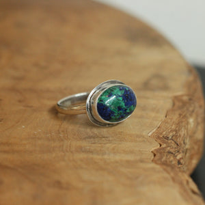 Azurite Malachite Ring - .925 Sterling Silver - East West Malachite Ring - Silversmith