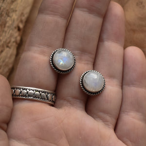 Rainbow Moonstone Traditional Posts - Moonstone Studs - Silversmith Earrings - 10mm Stones