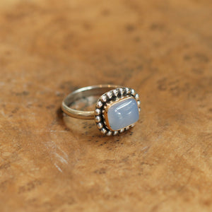 Chalcedony Ring - Gold Ring - Silversmith Ring - Blue Ring