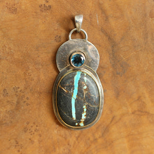 14K Sierra Nevada Boulder Turquoise Pendant - London Blue Topaz - Solid Gold and .925 Sterling Silver