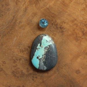 14K Sierra Nevada Boulder Turquoise Pendant - London Blue Topaz - Solid Gold and .925 Sterling Silver