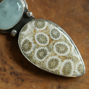 Aquamarine Fossil Pendant - Fossil Necklace - Aquamarine Pendant - Silversmith