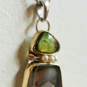 Ready to Ship - Green Tourmaline and Dendritic Agate Pendant - 14K Tourmaline Necklace