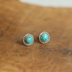 Small Western Turquoise Posts - Boho Turquoise Earrings - Turquoise Studs - Silversmith