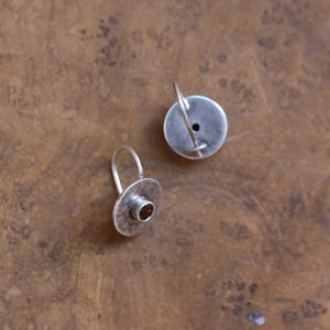Garnet Drop Earrings - Garnet Earrings - Silversmith - Hammered Garnet Drops
