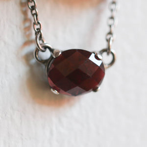 Faceted Garnet Necklace - Garnet Pendant - Red Garnet Jewelry - .925 Sterling Silver