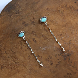 Ready to Ship - Long Turquoise Earrings - Bright Eyes Earrings - .925 Sterling Silver - Chain Earrings