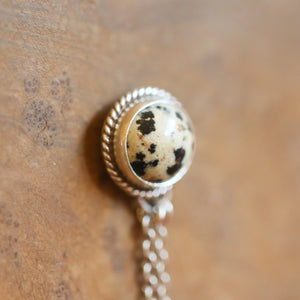 Dalmatian Jasper Chain Earrings - .925 Sterling Silver - Long Chain Earrings - Silversmith