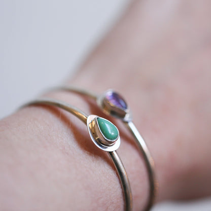 Chrysoprase Bracelet - Chrysoprase Cuff Bracelet - Chrysoprase Silver Bangle