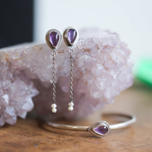 Amethyst Pearl Earrings - Soft Amethyst Drop Earrings - Sterling Silver - Boho Amethyst Jewelry