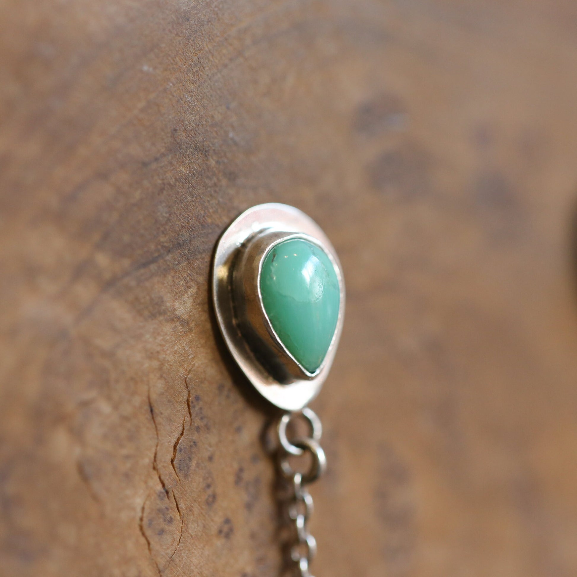 Chrysoprase Posts Pearl Dangles - Chain Drops with pearls - .925 Sterling Silver - Silversmith