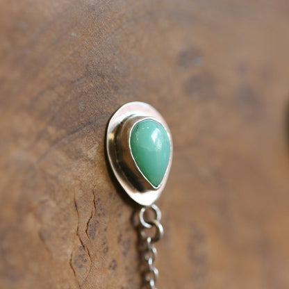 Chrysoprase Posts Pearl Dangles - Chain Drops with pearls - .925 Sterling Silver - Silversmith