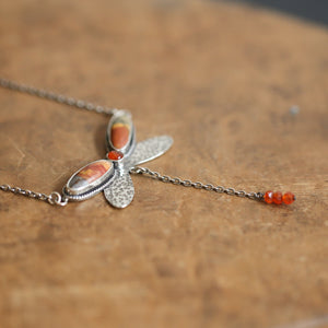 Ready to Ship - Red Creek Jasper Dragonfly Necklace - Carnelian - .925 Sterling Silver
