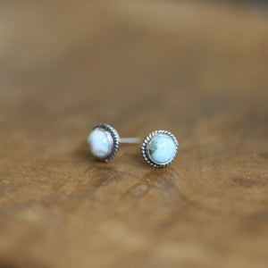 Larimar Edge Posts - Larimar Studs - Dominican Larimar Earrings - Silversmith - Sterling Silver Posts