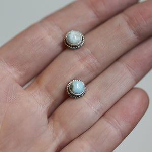 Larimar Edge Posts - Larimar Studs - Dominican Larimar Earrings - Silversmith - Sterling Silver Posts