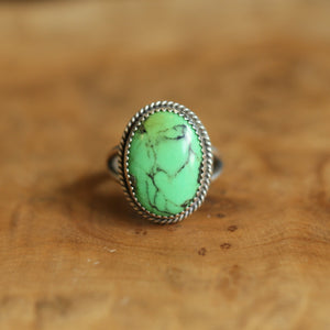 Lime Green Turquoise Boho Ring - .925 Sterling Silver - Traditional Silversmith