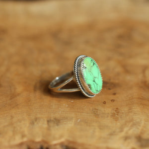 Lime Green Turquoise Boho Ring - .925 Sterling Silver - Traditional Silversmith