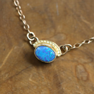 Vibrant Opal Necklace - Solid Gold Pendant - Australian Opal Doublet - Opal Eyes Pendant