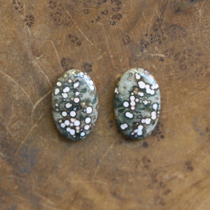 Ocean Jasper Posts with Jade and Peals - Silversmith Post Earrings - Sterling Silver Studs