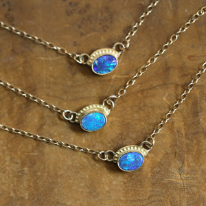 Vibrant Opal Necklace - Solid Gold Pendant - Australian Opal Doublet - Opal Eyes Pendant
