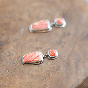 Spiny Oyster Earrings - Spiny Oyster Post Drops - Silversmith Earrings - Chili Red Earrings