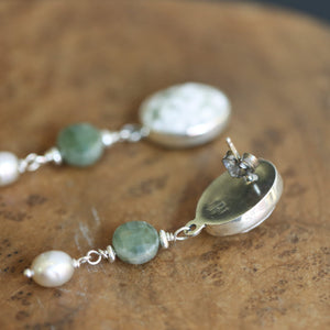 Ocean Jasper Posts with Jade and Peals - Choose Your Pair - Sterling Silver Studs