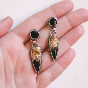Palm Root Earrings - Black Agate Post Drops - .925 Sterling Silver - Ready to Ship - OOAK