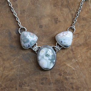 Ocean Jasper 3-Stone Necklace - Ocean Jasper Pendant - Sterling Silver - Ready to Ship