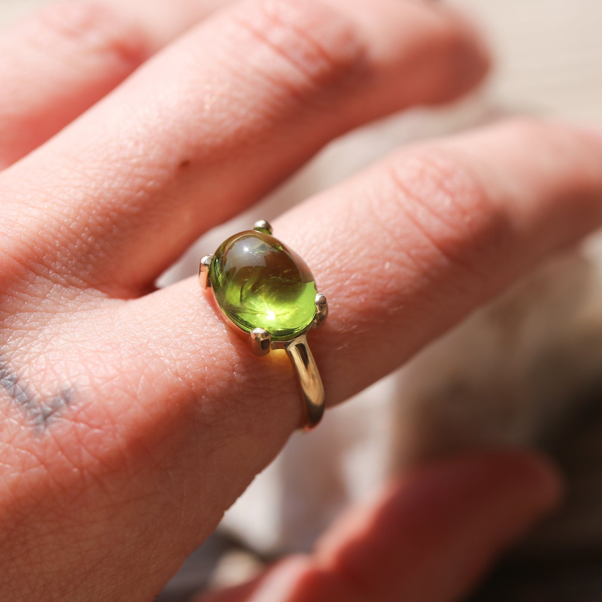 Prong Ring Ring Ring Jewelry Blackbourn Linda Birth Peridot - 14K Gold - August - Solid Peridot -