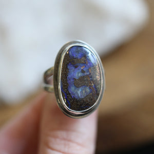 Ready to Ship - Australian Boulder Opal Ring - Sterling Silver Opal Ring - Size 8