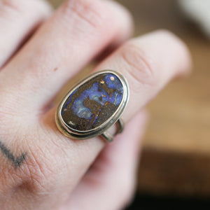 Ready to Ship - Australian Boulder Opal Ring - Sterling Silver Opal Ring - Size 8