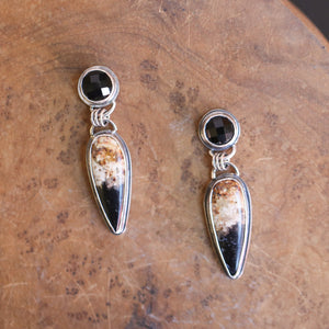Palm Root Earrings - Black Agate Post Drops - .925 Sterling Silver - Ready to Ship - OOAK