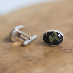 Black Fossil Cuff Links - .925 Sterling Silver Cufflinks - Silversmith