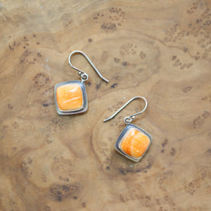 Spiny Oyster Drop Earrings - Spiny Oyster Shell Dangles Earrings - Orange Red Drop Earrings