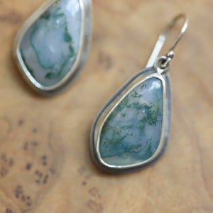 Moss Agate Drop Earrings - Moss Agate Earrings - Choose your Stone - Sterling Silver