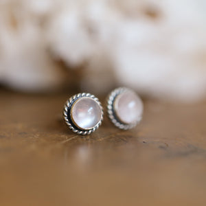 Rose Quartz Traditional Posts - Sterling Silver Posts - Pink Studs - Rose Quartz Earrings