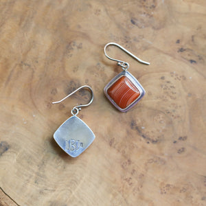 Banded Red Agate Drop Earrings - Red Agate with line Earrings - Silversmith Drop Earrings