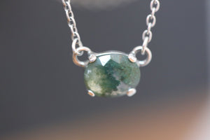 Rose Cut Moss Agate Pendant - .925 Sterling Silver - Moss Agate Prong Necklace