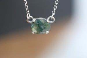 Rose Cut Moss Agate Pendant - .925 Sterling Silver - Moss Agate Prong Necklace