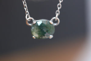 Rose Cut Moss Agate Pendant - .925 Sterling Silver - Moss Agate Prong Necklace