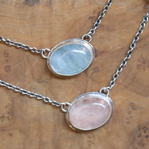 Beryl Necklace - Blue Morganite Pendant - Pink Morganite - Beryl - Sterling Silver